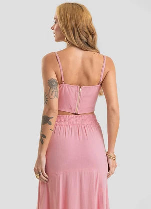 Dianna - Top Cropped com Botões em Linho Rosa - DIANNA