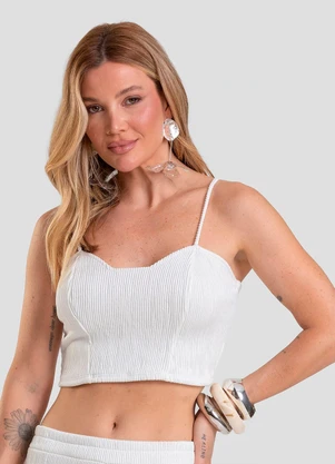 Dianna - Top Cropped Feminino de Alça Texturizada Bege - DIANNA