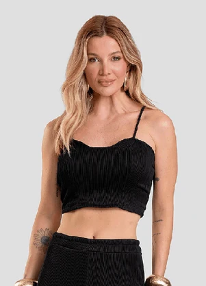 Dianna - Top Cropped Feminino de Alça Texturizada Preto - DIANNA