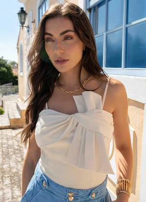 Doce Trama - Top de Alça em Alfaiataria Branco - DOCE TRAMA