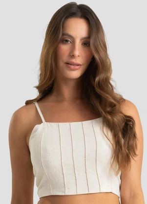 Dianna - Top Feminino de Alça em Linho Strong Bege - DIANNA