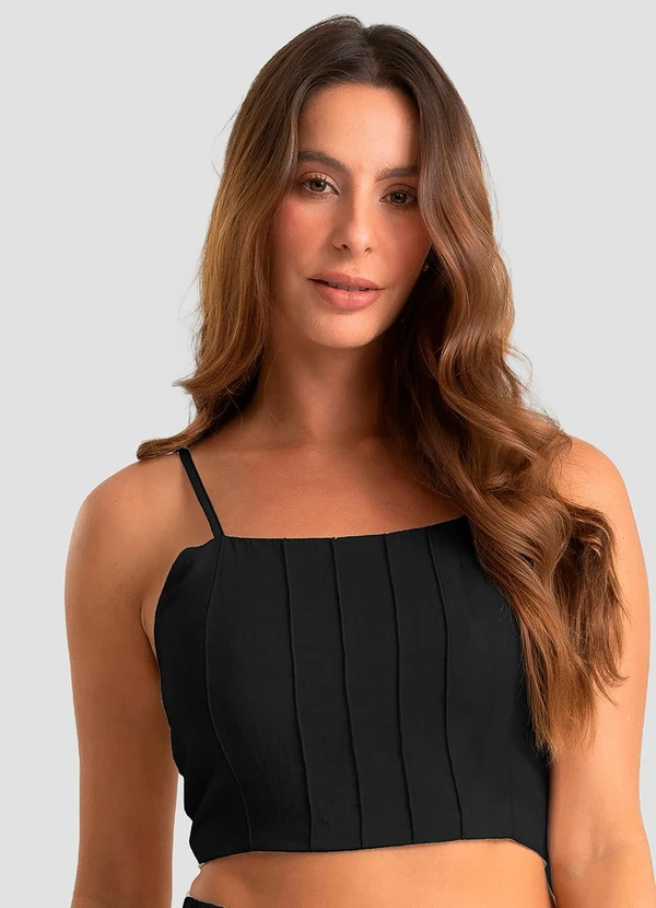 Dianna - Top Feminino de Alça em Linho Strong Preto