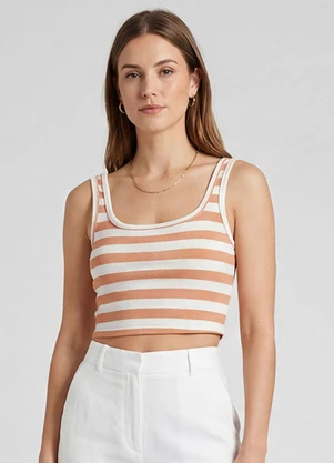 Infinita Cor - Top Feminino Regata em Ribana Marrom - INFINITA COR