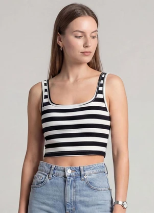 Infinita Cor - Top Feminino Regata em Ribana Preto - INFINITA COR