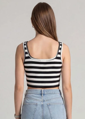 Infinita Cor - Top Feminino Regata em Ribana Preto - INFINITA COR