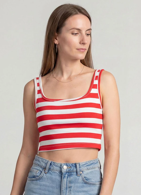 Infinita Cor - Top Feminino Regata em Ribana Vermelho