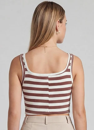 Infinita Cor - Top Feminino Regata Ribana Listrada Marrom - INFINITA COR