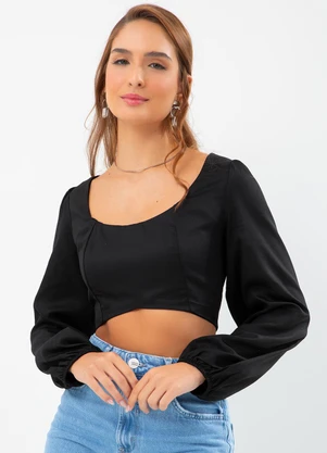 Hering - Top Manga Longa ViscolinhoPreto - HERING