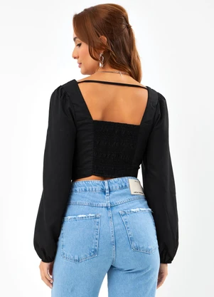Hering - Top Manga Longa ViscolinhoPreto - HERING