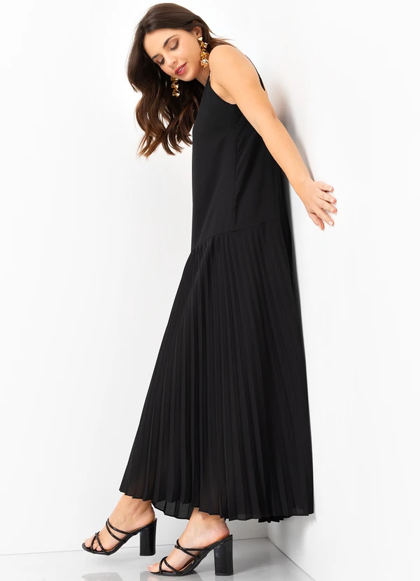 Mob - Vestido Longo com Saia Plissada Preto 4
