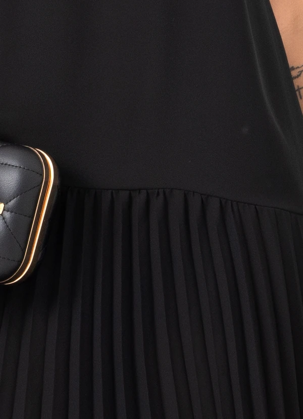 Mob - Vestido Longo com Saia Plissada Preto 6