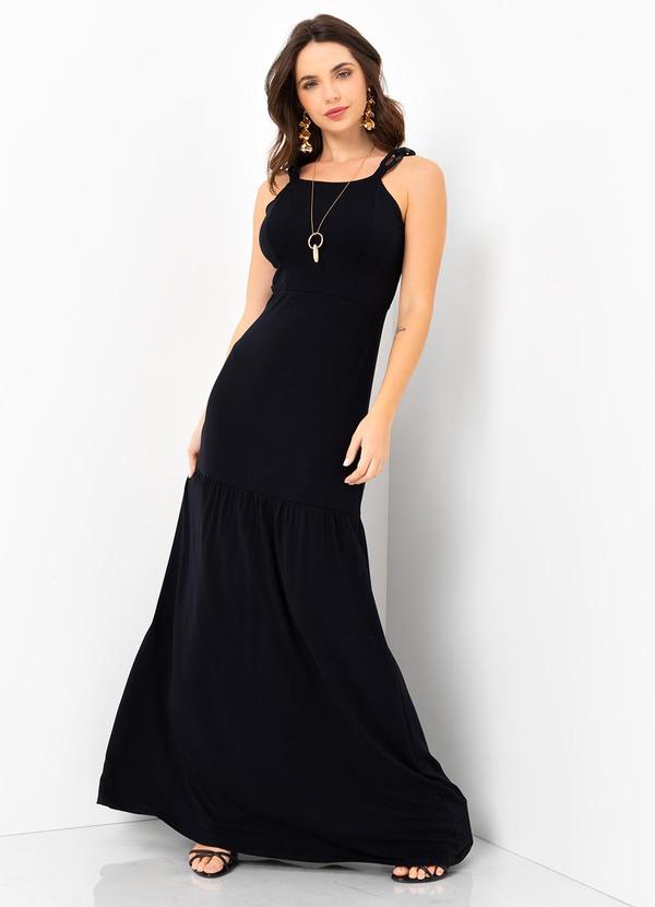Mob - Vestido Longo Malha Alças de Corrente Preto