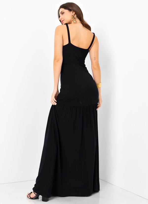 Mob - Vestido Longo Malha Alças de Corrente Preto 3