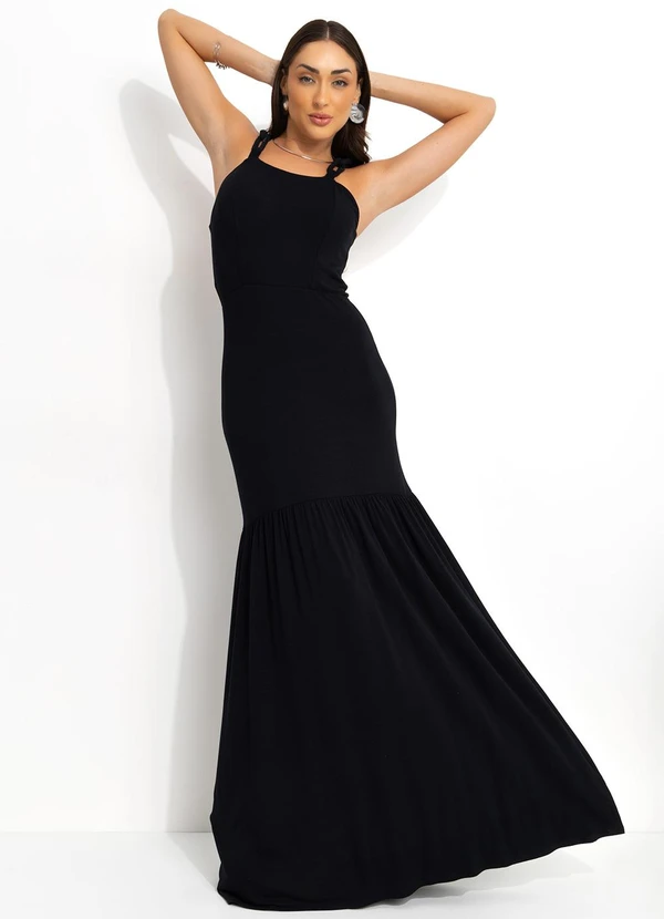 Mob - Vestido Longo Malha Alças de Corrente Preto 6