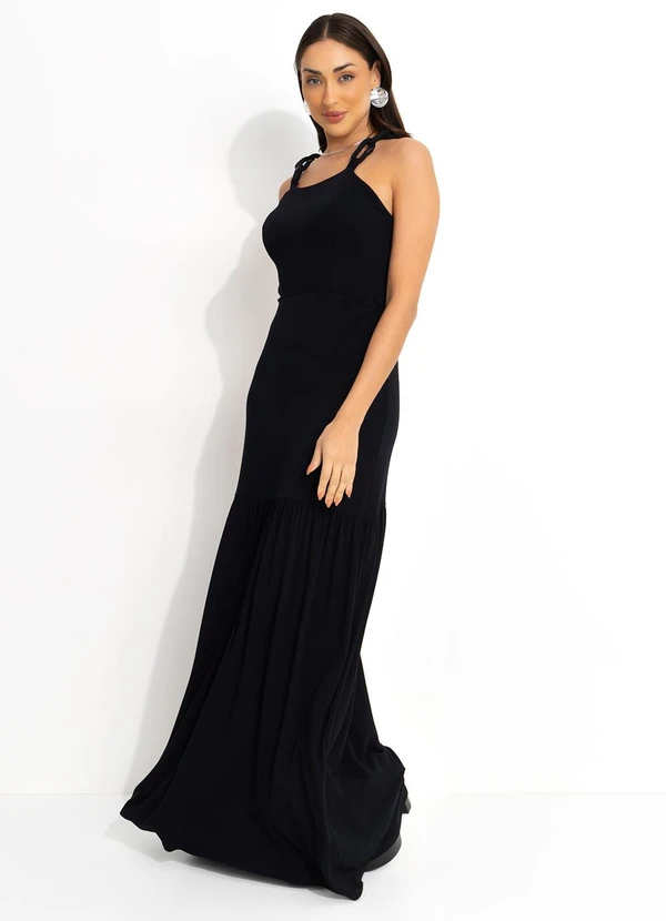Mob - Vestido Longo Malha Alças de Corrente Preto 7