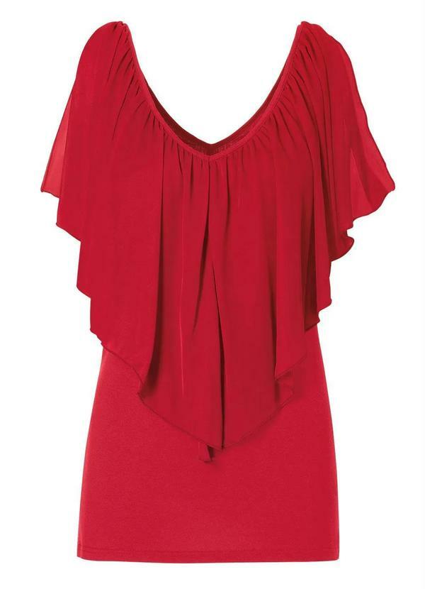 bonprix - Blusa Vermelha com Babado Superior