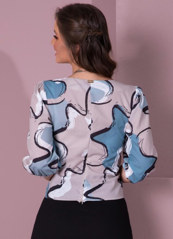 Outlet - Blusa Abstrato Bege Decote Quadrado 2