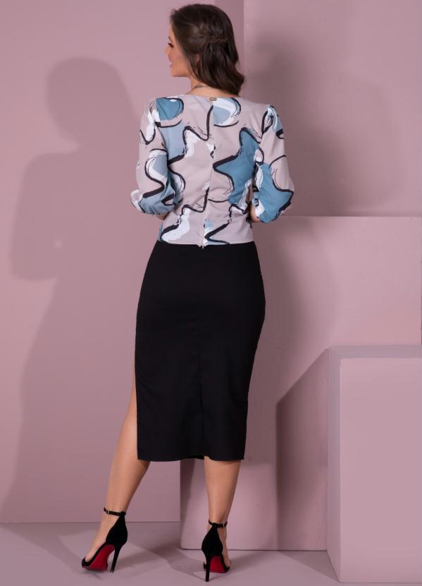 Outlet - Blusa Abstrato Bege Decote Quadrado 4