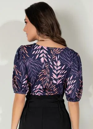 Quintess - Blusa Algas Decote Canoa com Mangas Bufantes - QUINTESS