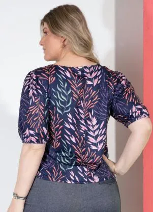 Quintess - Blusa Algas Decote Canoa com Mangas Bufantes - QUINTESS