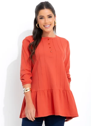 bonprix - Blusa Alongada Manga 3/4 Ferrugem - BONPRIX