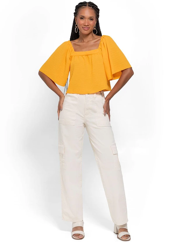 Enfim Blusa Amarela Ampla em Jacquard