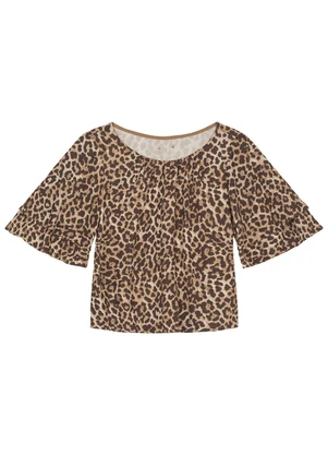 Enfim - Blusa Ampla Animal Print em Viscose Bege - ENFIM