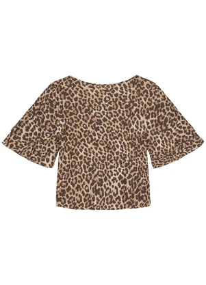 Enfim - Blusa Ampla Animal Print em Viscose Bege - ENFIM