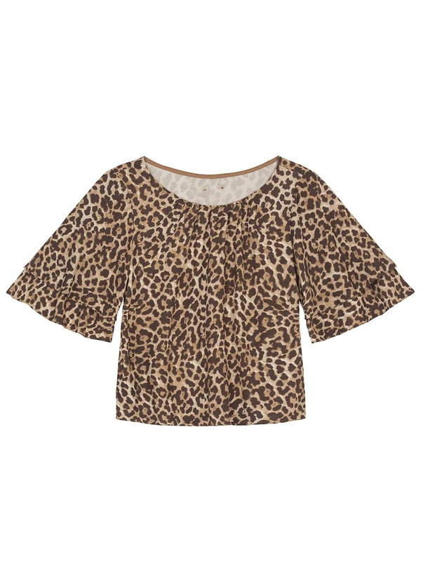 Enfim - Blusa Ampla Animal Print em Viscose Bege
