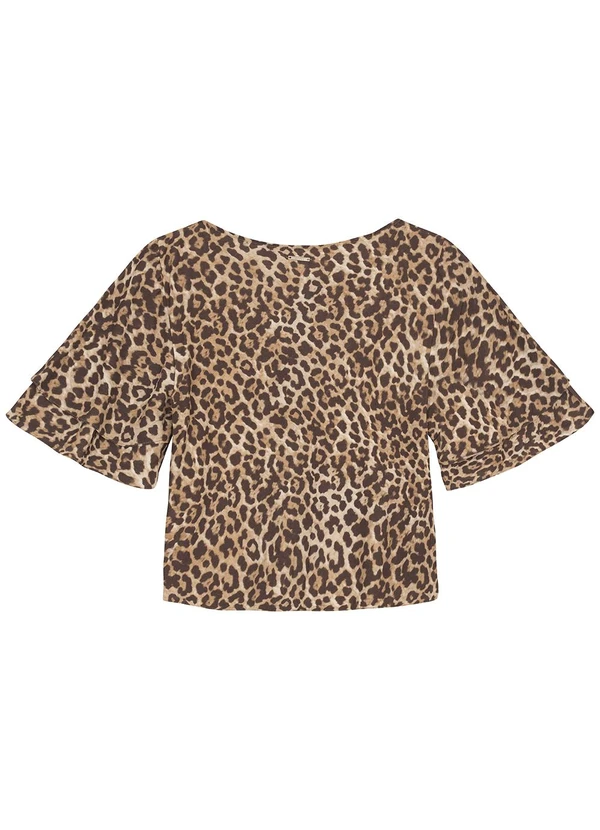 Enfim - Blusa Ampla Animal Print em Viscose Bege 2