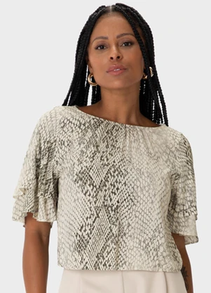 Enfim - Blusa Ampla Animal Print em Viscose Cinza Esverde - ENFIM