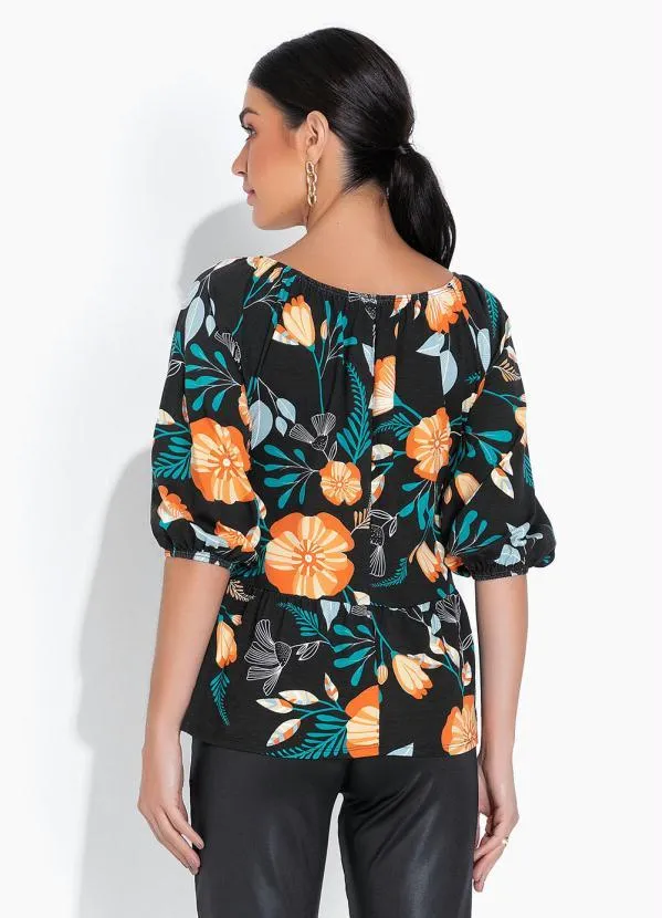 bonprix - Blusa Ampla com Manga 3/4 Floral Dark 2