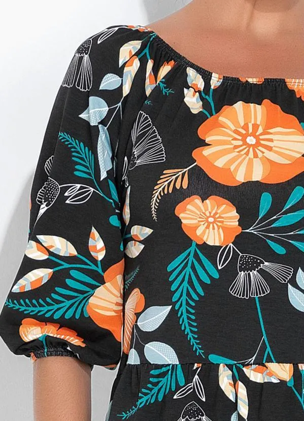 bonprix - Blusa Ampla com Manga 3/4 Floral Dark 3