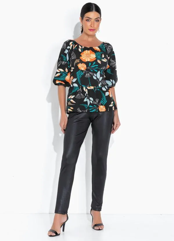 bonprix - Blusa Ampla com Manga 3/4 Floral Dark 4