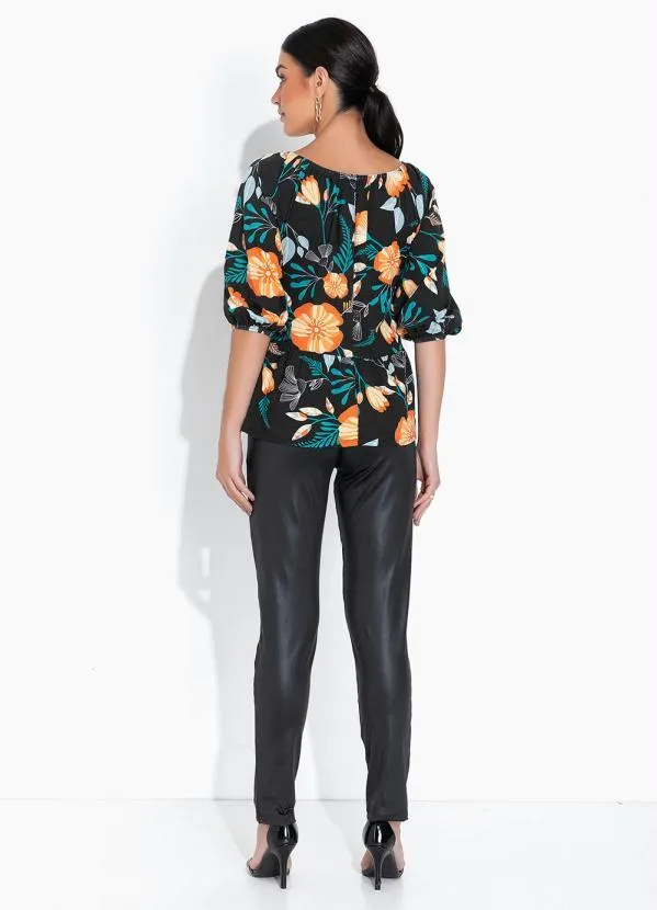 bonprix - Blusa Ampla com Manga 3/4 Floral Dark 5