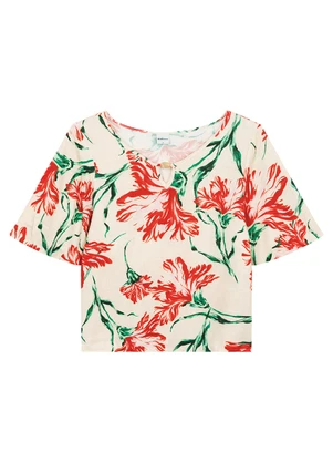 Malwee - Blusa Ampla Floral em Viscose Branco - MALWEE