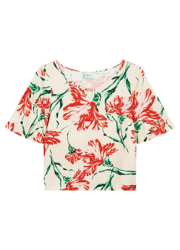 Malwee - Blusa Ampla Floral em Viscose Branco