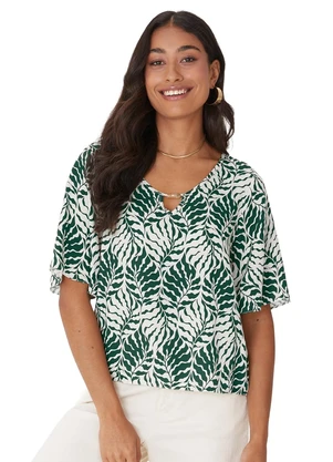Malwee - Blusa Ampla Folhagens em Viscose Verde - MALWEE