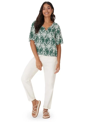 Malwee - Blusa Ampla Folhagens em Viscose Verde - MALWEE