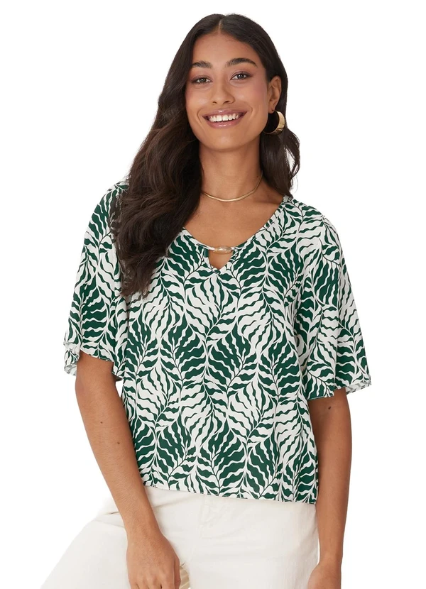Malwee - Blusa Ampla Folhagens em Viscose Verde