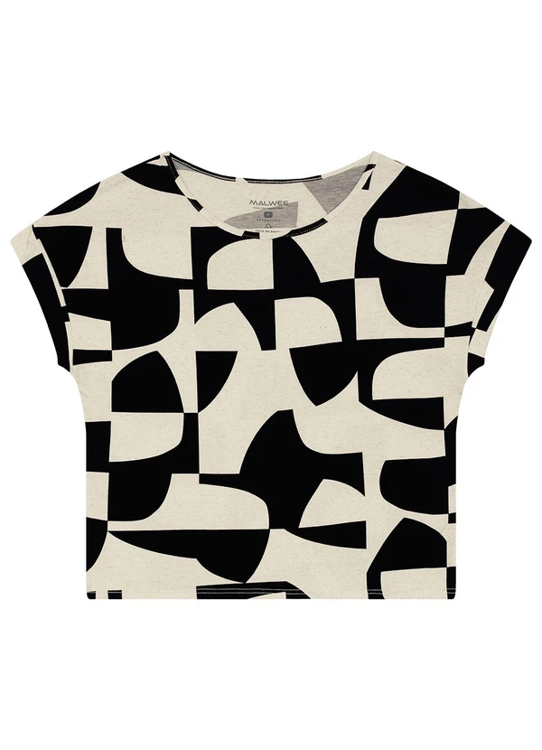 Malwee - Blusa Ampla Geométrica em Viscolinho Preto