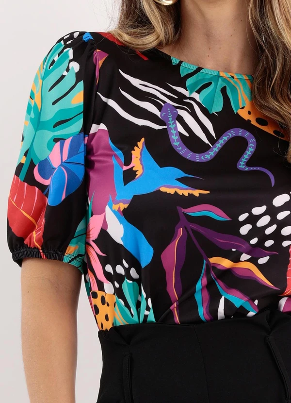 Quintess - Blusa Animais Decote Canoa com Mangas Bufantes 9