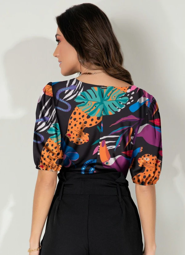 Quintess - Blusa Animais Decote Canoa com Mangas Bufantes 7