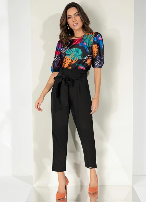 Quintess - Blusa Animais Decote Canoa com Mangas Bufantes 6