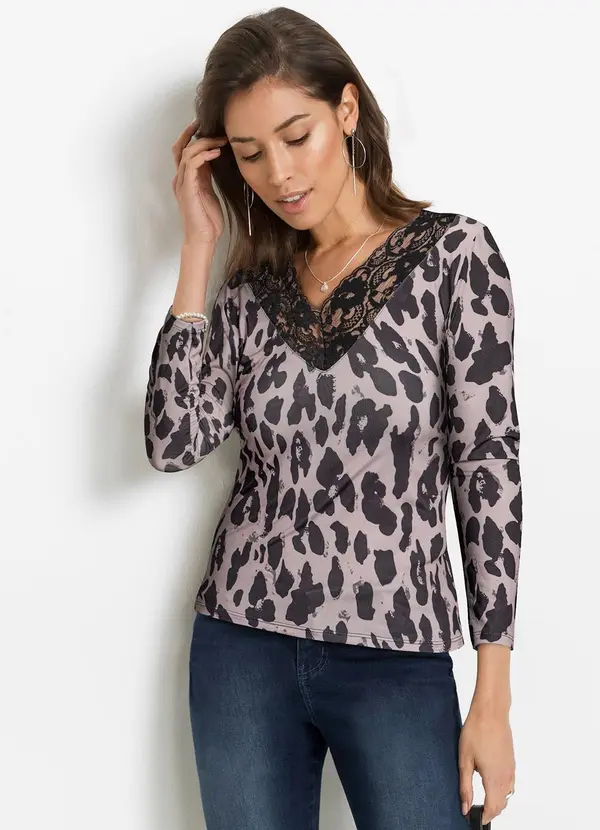 bonprix - Blusa Animal Print em Malha Fria