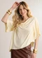 Lunender - Blusa Assimétrica Alongada com Mangas 3/4 Marrom - variação: Bege