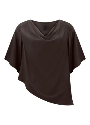 Lunender - Blusa Assimétrica Alongada com Mangas 3/4 Marrom - LUNENDER