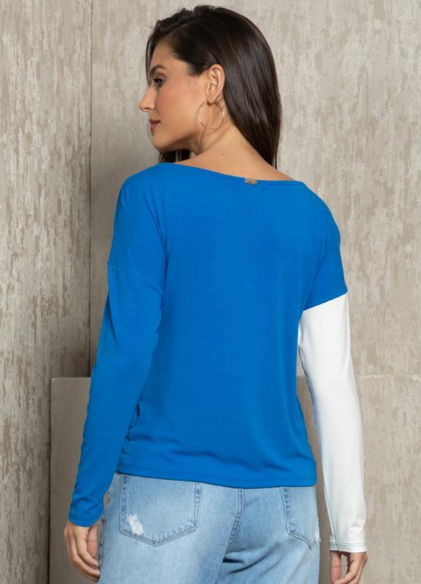 Quintess - Blusa Azul e Off White com Manga Longa 2