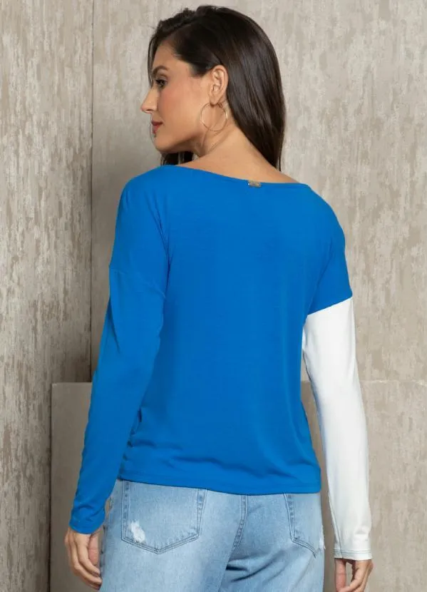 Quintess - Blusa Azul e Off White com Manga Longa 2