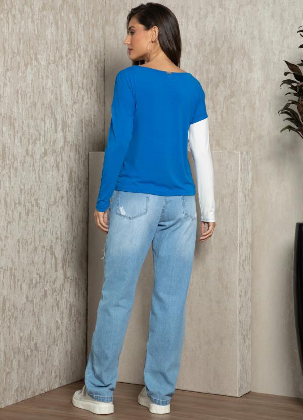 Quintess - Blusa Azul e Off White com Manga Longa 4
